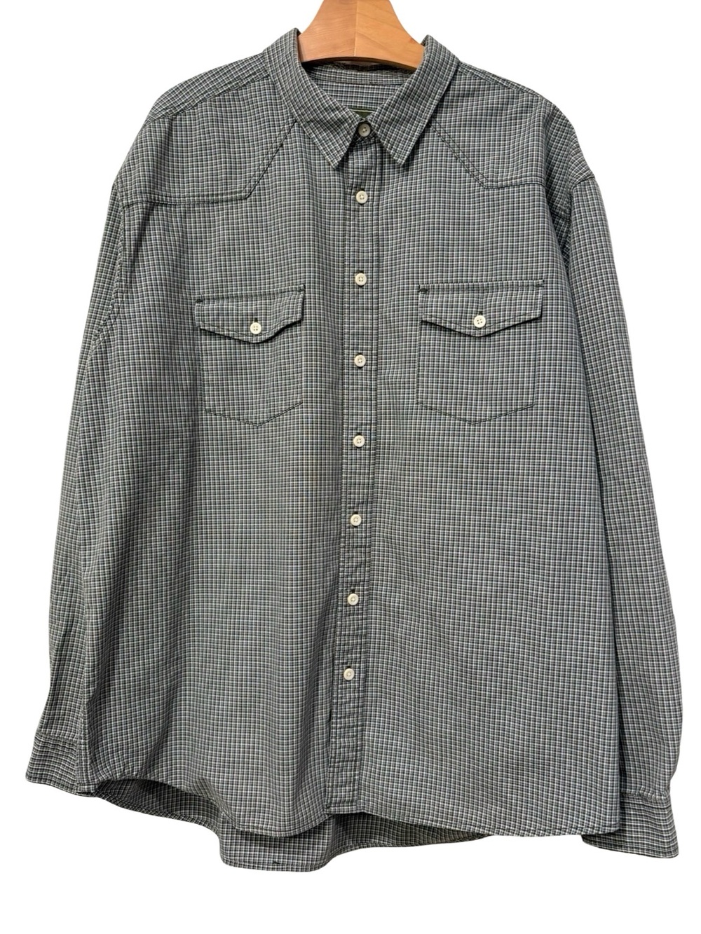 Vintage Eddie Bauer XXL Tall Western Plaid Shirt Yoke Gray Green